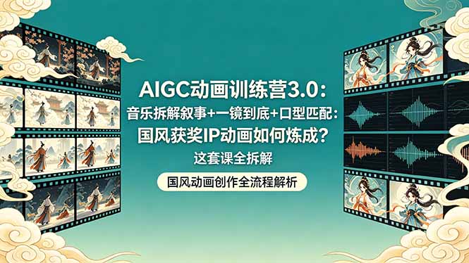 AIGC动画训练营3.0：音乐拆解叙事+一镜到底+口型匹配：国风获奖IP动画如何炼成？这套课全拆解-琴书聊项目