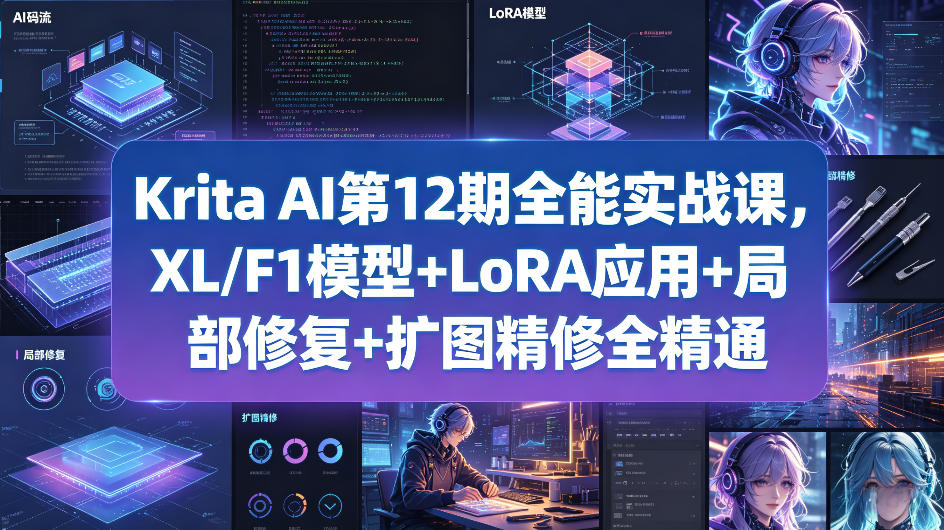 Krita AI第12期全能实战课，XL/F1模型+LoRA应用+局部修复+扩图精修全精通-琴书聊项目