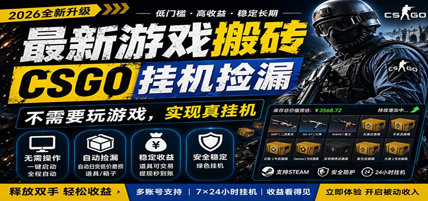 最新游戏搬砖CSGO纯挂机，真挂机月入1W+，五一小高峰上车可吃肉，手机即可操作-琴书聊项目