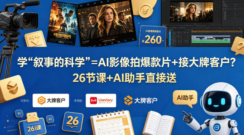 学《叙事的科学》=AI影像拍爆款片+接大牌客户？26节课+AI助手直接送【原创双语字幕】-琴书聊项目