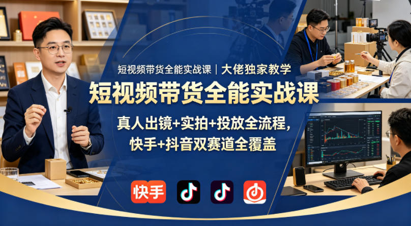 短视频带货全能实战课｜大佬独家教学，真人出镜+实拍+投放全流程，快手+抖音双赛道全覆盖-琴书聊项目