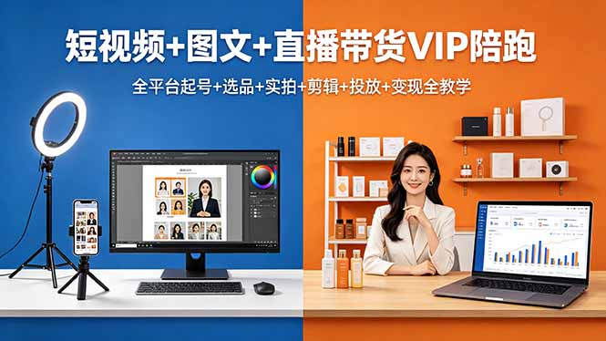 短视频+图文+直播带货VIP陪跑，全平台起号+选品+实拍+剪辑+投放+变现全教学-琴书聊项目