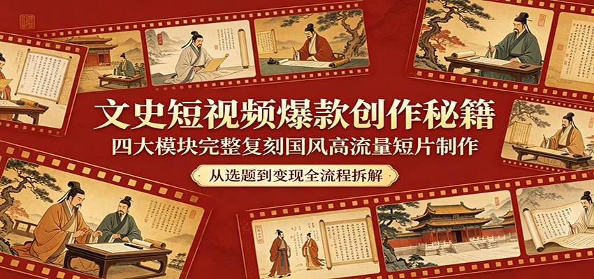 文史短视频爆款创作秘籍：四大模块完整复刻国风高流量短片制作-琴书聊项目