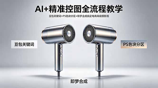 AI+精准控图全流程教学 豆包关键词+PS色块分区+即梦合成搞定电商高级摄影图-琴书聊项目
