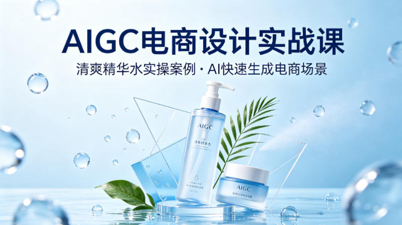 AIGC电商设计实战课，以清爽精华水为实操案例，教你用AI快速生成电商场景-琴书聊项目