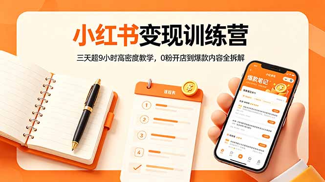 小红书变现训练营：三天超9小时高密度教学，0粉开店到爆款内容全拆解-琴书聊项目