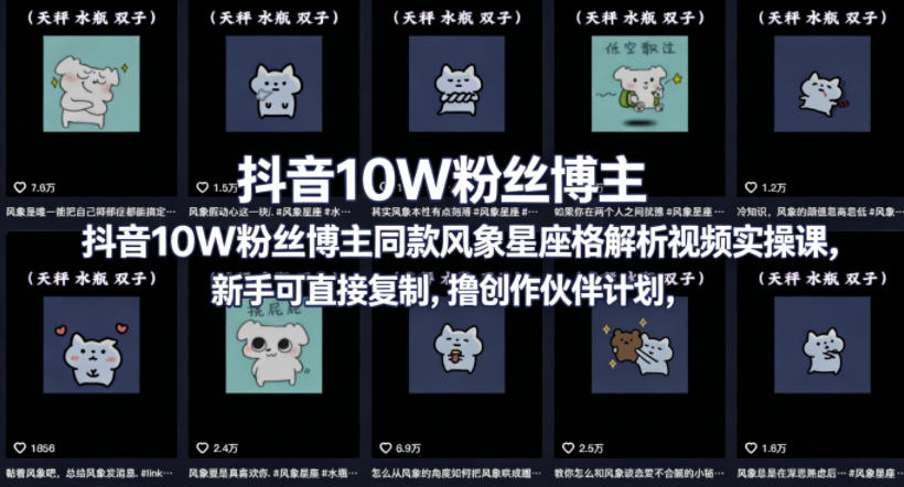 抖音10W粉丝博主同款星座性格解析视频实操课，新手可直接复制，撸创作伙伴计划，分成计划等-琴书聊项目