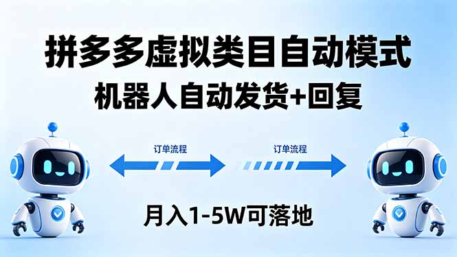 多多虚拟类目自动模式，机器人自动发货 + 回复，月入 1-5W 可落地-琴书聊项目