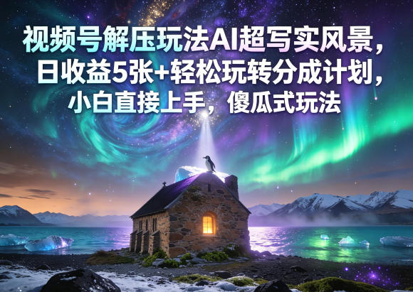 视频号解压玩法AI超写实风景，日收益5张+轻松玩转分成计划，小白直接上手，傻瓜式玩法-琴书聊项目