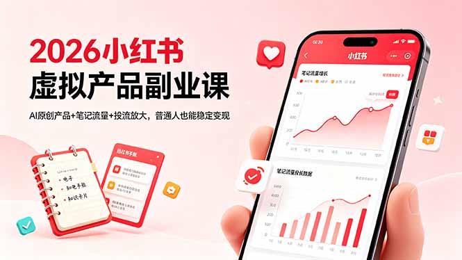 2026小红书虚拟产品副业课，AI原创产品+笔记流量+投流放大，普通人也能稳定变现-琴书聊项目
