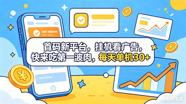 首码新平台，挂G自动看广告，快来吃第一波肉，每天单机30+，可矩阵放大【揭秘】-琴书聊项目