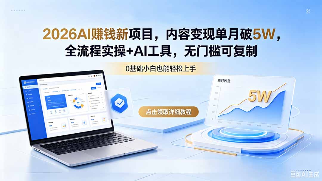 2026AI赚钱新项目，内容变现单月破5W，全流程实操+AI工具，无门槛可复制-琴书聊项目