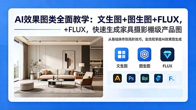 AI效果图类全面教学：文生图+图生图+FLUX，快速生成家具摄影棚级产品图-琴书聊项目