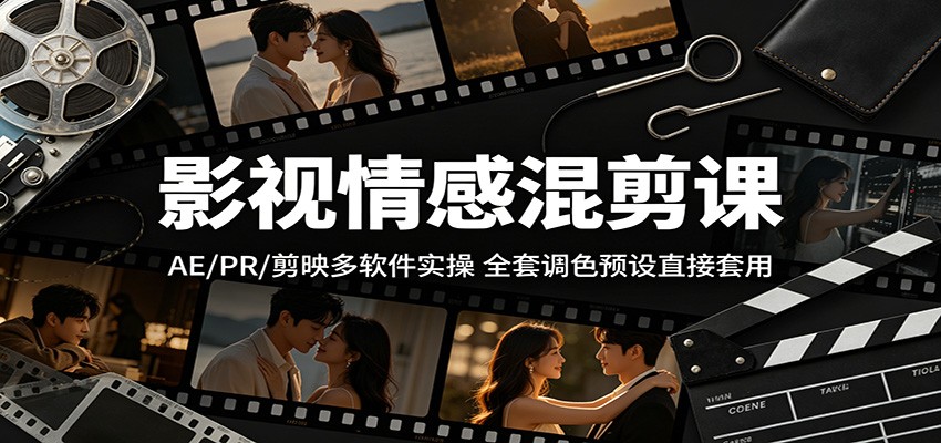 影视情感混剪课：AE/PR/剪映多软件实操，全套调色预设直接套用-琴书聊项目