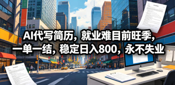 AI代写简历，就业难目前旺季，一单一结，稳定日入800，永不失业-琴书聊项目