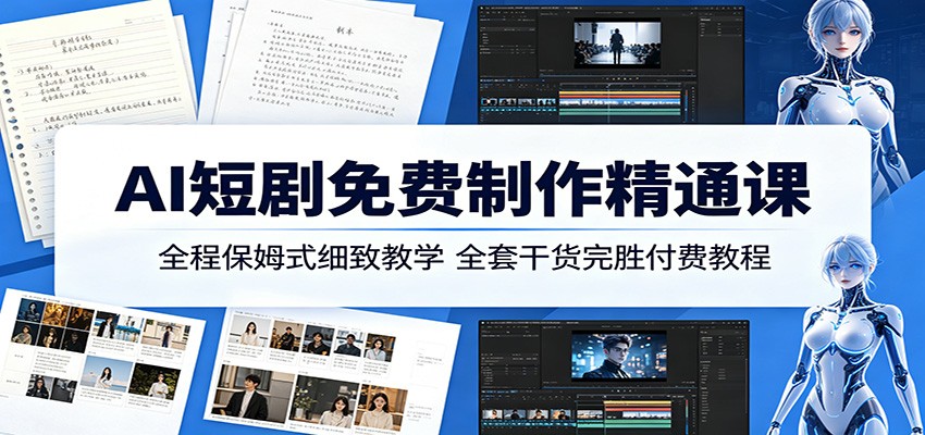 AI短剧免费制作精通课：全程保姆式细致教学，全套干货完胜付费教程-琴书聊项目
