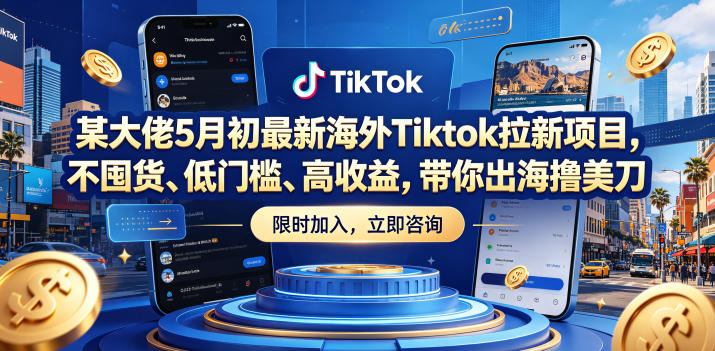 某大佬5月初最新海外Tiktok拉新项目，不囤货、低门槛、高收益，带你出海撸美刀-琴书聊项目