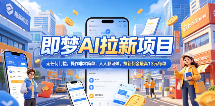 2026年即梦AI拉新项目最新玩法，无任何门槛，操作非常简单，人人都可做，拉新佣金最高13元每单-琴书聊项目