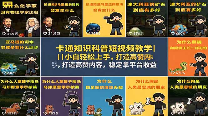 卡通知识科普短视频教学｜小白轻松上手，打造高赞内容，稳定拿平台收益-琴书聊项目