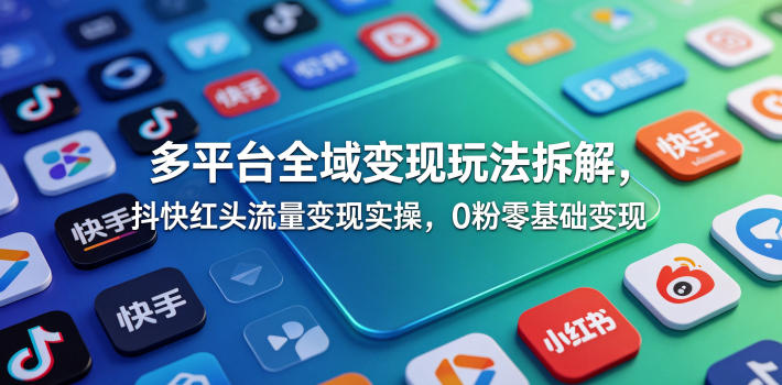 多平台全域变现玩法拆解，抖快红头流量变现实操，0粉零基础变现-琴书聊项目