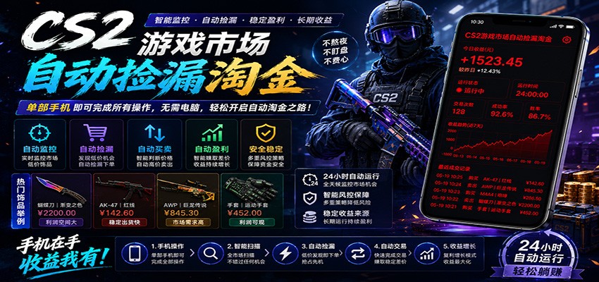 CSGO挂机捡漏项目通过利用游戏饰品交易机制，结合薄凉软件辅助捡漏，实现盈利-琴书聊项目