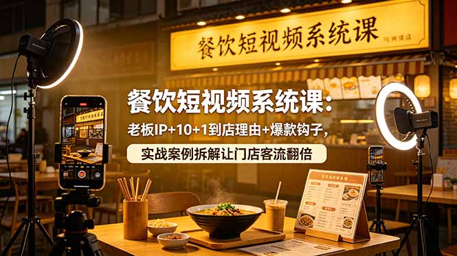 餐饮短视频系统课：老板IP+10+1到店理由+爆款钩子，实战案例拆解让门店客流翻倍-琴书聊项目