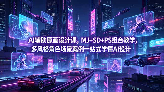 AI辅助原画设计课，MJ+SD+PS组合教学，多风格角色场景案例一站式学懂AI设计-琴书聊项目