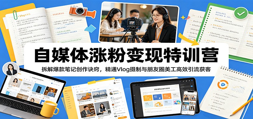 自媒体涨粉变现特训营：拆解爆款笔记创作诀窍，精通Vlog摄制与朋友圈美工高效引流获客-琴书聊项目