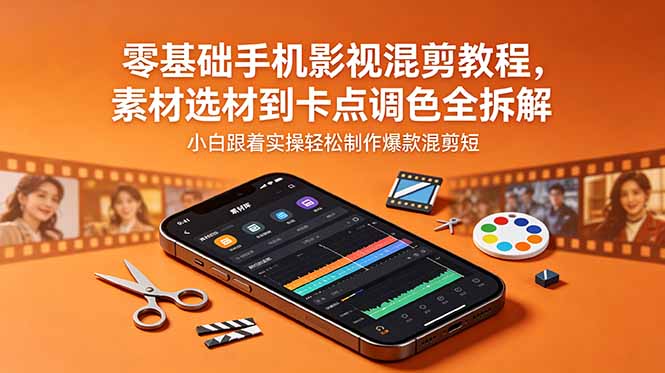 零基础手机影视混剪教程，素材选材到卡点调色全拆解，小白跟着实操轻松制作爆款混剪短片-琴书聊项目
