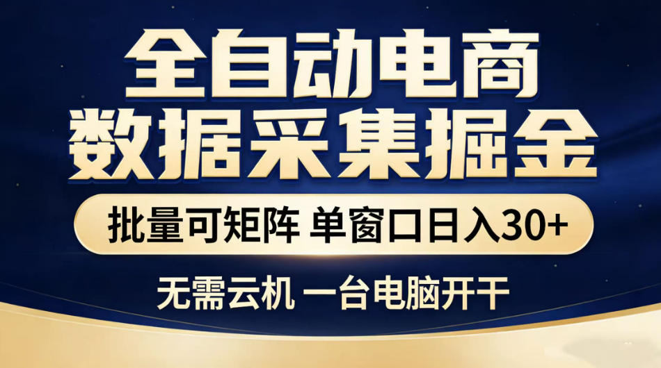 全自动电商数据采集掘金，批量可矩阵单窗口日入30+，无需云机一台电脑开干【揭秘】-琴书聊项目