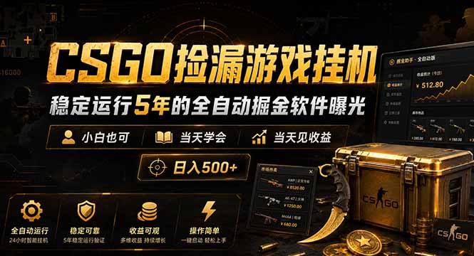 CSGO捡漏游戏挂机，稳定运行5年的全自动掘金软件曝光，小白也可当天学会，当天见收益，日入500+-琴书聊项目