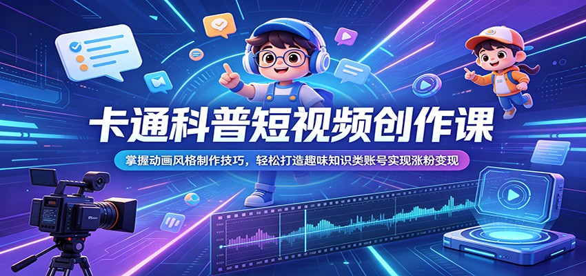 卡通科普短视频创作课：掌握动画风格制作技巧，轻松打造趣味知识类账号实现涨粉变现-琴书聊项目