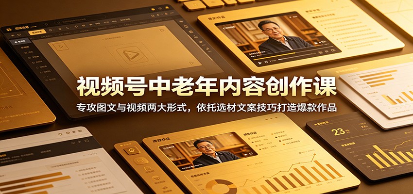 视频号中老年内容创作课：专攻图文与视频两大形式，依托选材文案技巧打造爆款作品-琴书聊项目