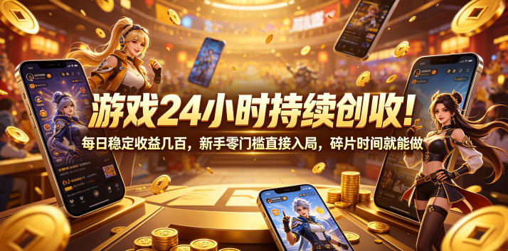 游戏24小时持续创收！每日稳定收益几百，新手零门槛直接入局，碎片时间就能做【揭秘】-琴书聊项目