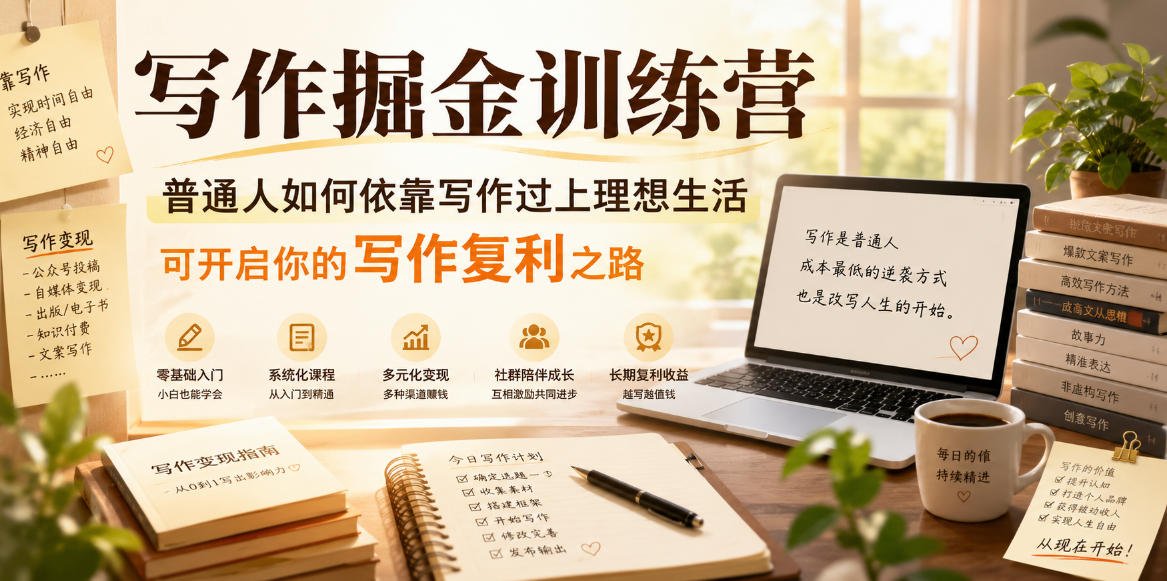 写作掘金训练营，普通人如何依靠写作过上理想生活，可开启你的写作复利之路(更新6月)-琴书聊项目