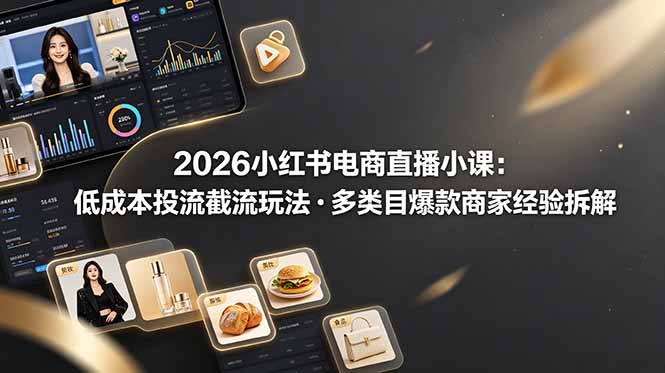 2026小红书电商直播小课，低成本投流截流玩法，多类目爆款商家经验完整拆解教学-琴书聊项目