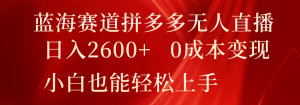 蓝海赛道拼多多无人直播，日入2600+，0成本变现，小白也能轻松上手-琴书聊项目