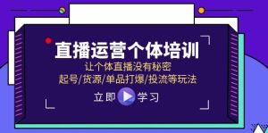 （11636期）直播运营个体培训，让个体直播没有秘密，起号/货源/单品打爆/投流等玩法-琴书聊项目