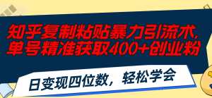 （11674期）知乎复制粘贴暴力引流术，单号精准获取400+创业粉，日变现四位数，轻松…-琴书聊项目
