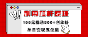 （11859期）利用杠杆100元撬动500+创业粉，单日变现5位数-琴书聊项目