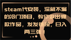 steam代安装，深藏不漏的冷门项目，教你做出爆款作品，发发链接，日入两三张！-琴书聊项目