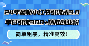 （12215期）24年最新小红书引流术3.0，单日引流300+精准创业粉，简单粗暴，精准高效！-琴书聊项目
