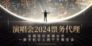 演唱会2024票务代理，全网低价资源在手，一部手机日入两千不是空谈-琴书聊项目