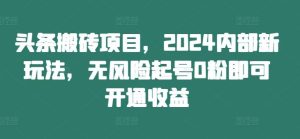 头条搬砖项目，2024内部新玩法，无风险起号0粉即可开通收益-琴书聊项目