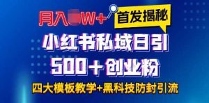 首发揭秘小红书私域日引500+创业粉四大模板，月入过W+全程干货!没有废话!保姆教程!-琴书聊项目