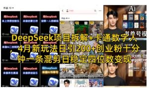 DeepSeek项目拆解+卡通数字人，4月新玩法日引200+创业粉十分钟一条混剪日稳定四位数变现-琴书聊项目