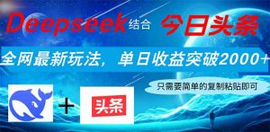 Deepseek结合今日头条，全网最新玩法，单日收益突破2000+，小白轻松上手-琴书聊项目