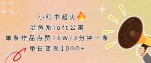 小红书超火的治愈系loft公寓，单条作品点赞16W，3分钟一条，单日变现数张-琴书聊项目