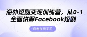 海外短剧变现训练营，从0-1全面讲解Facebook短剧-琴书聊项目