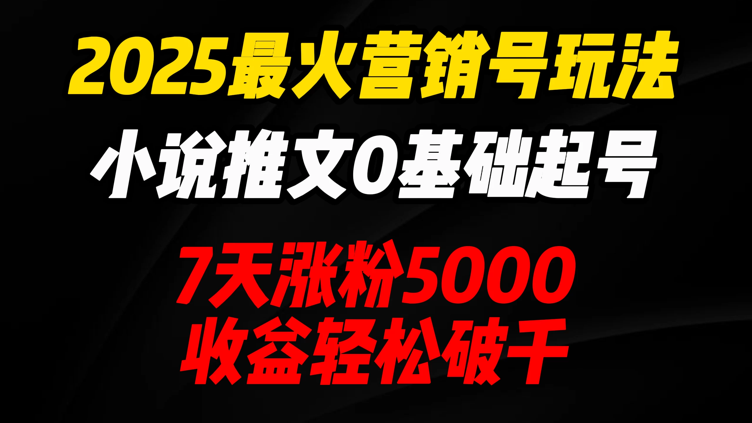 2025最火营销号玩法：小说推文0基础起号，7天涨粉5000，收益轻松破千！-琴书聊项目